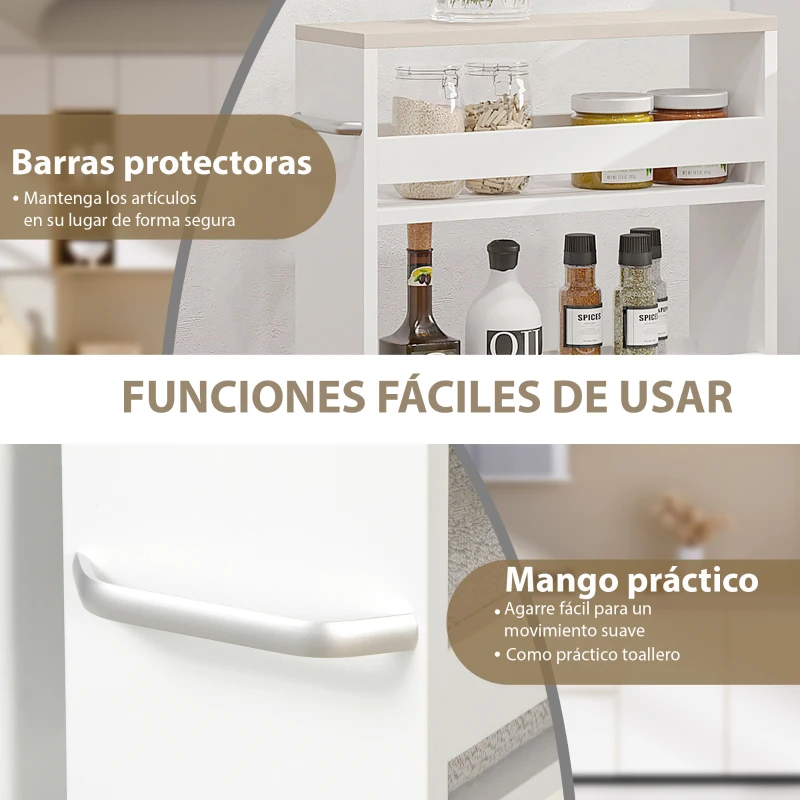 kleankin Armario Auxiliar de Baño Carrito con 3 Estantes y Ruedas para Espacios Estrechos 50x13x67,5 cm Blanco