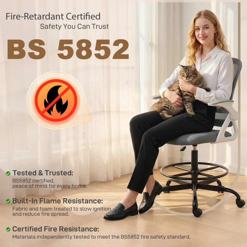 HOMCOM Painting Chair, Mesh Computer Desk Chair with Flip-up Armrests, Grey