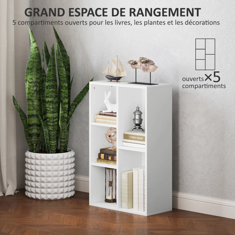 HOMCOM Bibliothèque étagère de rangement avec 5 compartiments, pour salon chambre à coucher bureau, 50x24x80cm, blanc