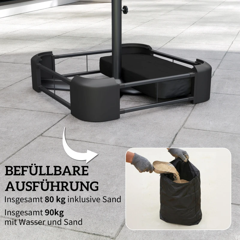 Outsunny Sonnenschirmständer 80 kg Sandfüllung robuster Standfuß für Freischwinger und 48 mm Stangen Schwarz