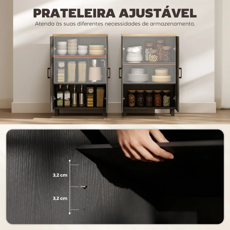 HOMCOM Aparador Estreito de Sala com 2 Portas e Prateleira Ajustável, 60x30x90 cm, Preto