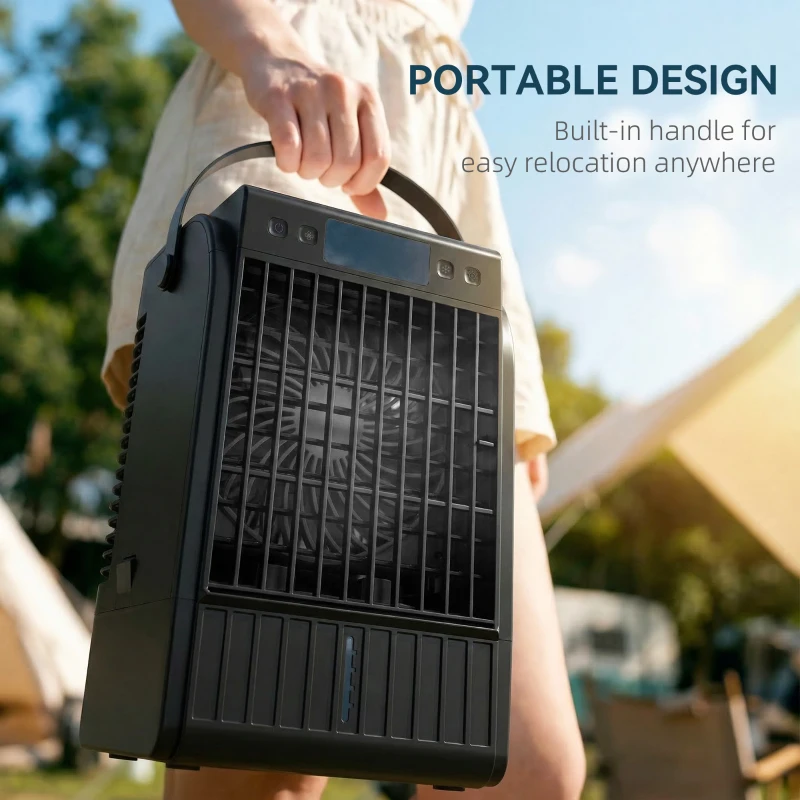 HOMCOM Portable Air Conditioner, 4-in-1 Mini Air Cooler with 4 Wind Speed, 2 Cool Mist, RGB 7 LED Light, Black