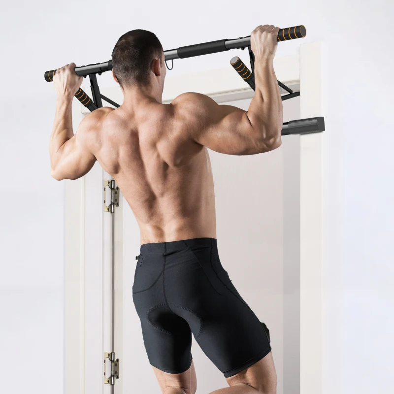 SPORTNOW Barre de traction barre traction porte avec bandes de résistance poignées rembourrées 100 x 43 x 27 cm noir