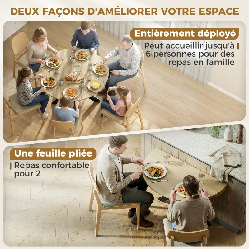 HOMCOM Table à manger pliante pour 2 à 6 personnes, table de cuisine ronde avec pieds croisés en acier, bois naturel