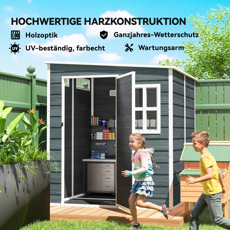 Outsunny Gerätehaus 2,89 m² Geräteschuppen mit Holzoptik 3 Fenster Belüftung Boden Schloss Handschuhe 182 x 182 x 196 cm