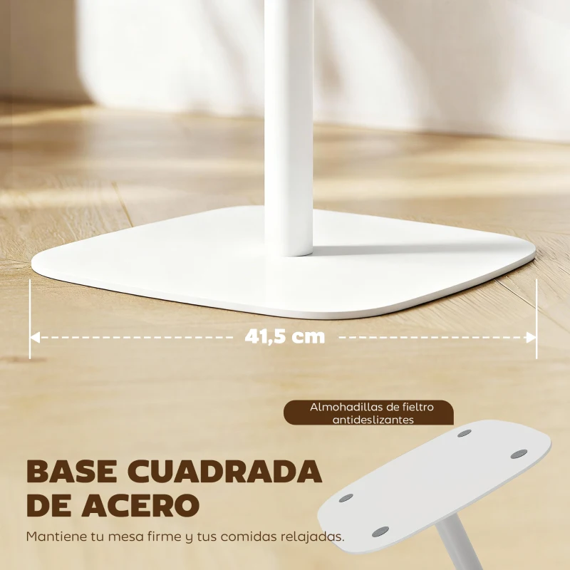 HOMCOM Mesa de Comedor Pequeña Mesa de Cocina Cuadrada para 2 Personas Base Cuadrada de Acero 60x60x75 cm Natural y Blanco