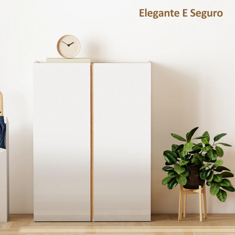 HOMCOM Sapateira de 6 Níveis com 2 Portas em Branco Brilhante com Fechamento Suave e Prateleiras Ajustáveis 70x33,5x95 cm Branco