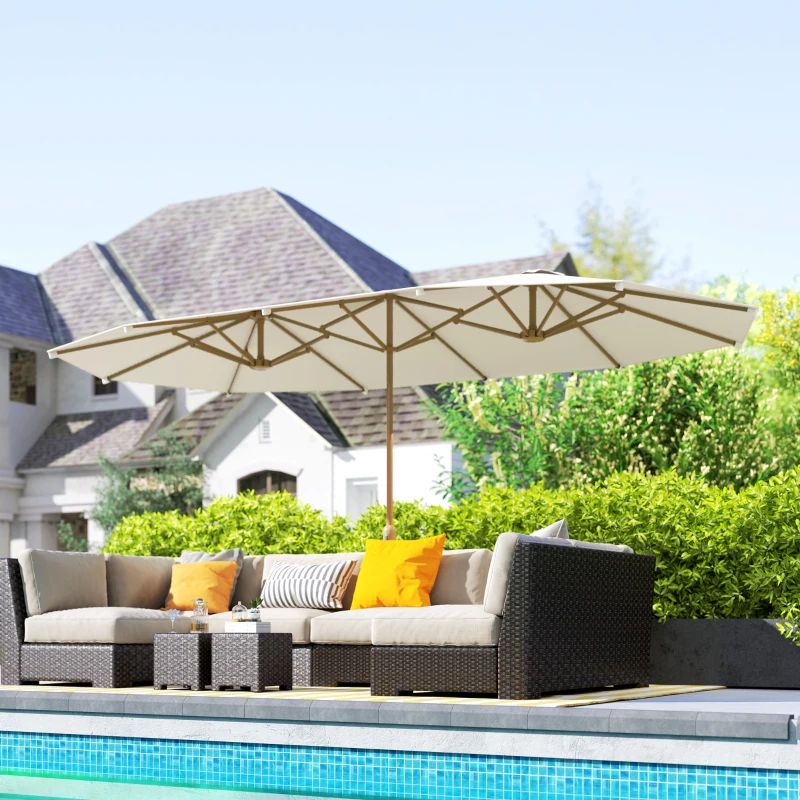 Outsunny Sombrilla Doble 4,6x2,7 m Sombrilla Grande con Manivela Manual Resistente al Agua y Protección Solar Beige