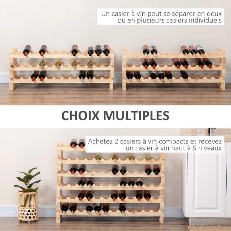 HOMCOM Casier à bouteilles pour 36 bouteilles, étagère à vin avec 3 niveaux modulable, 114×28×42,5cm, bois naturel