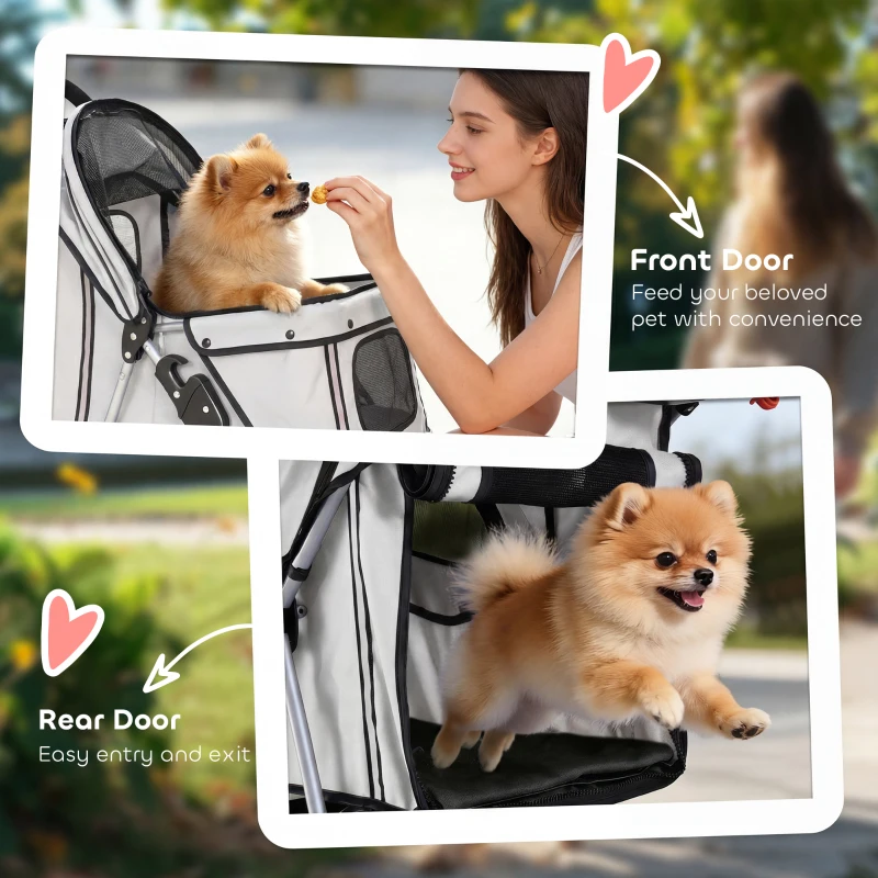 PawHut Dog Stroller, 3 Wheels Foldable Pet Stroller with Adjustable Canopy, Storage Basket for Small Mini Breeds, Grey