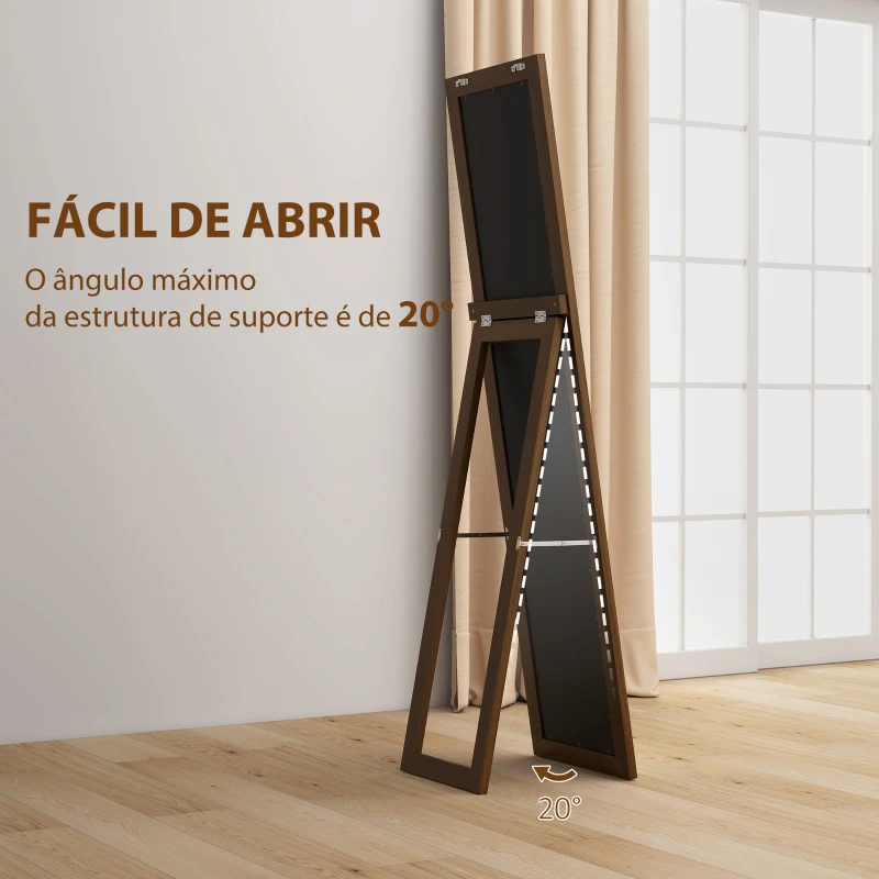 HOMCOM Espelho de Pé 37x155 cm Espelho de Corpo Inteiro Espelho de Parede Retangular com Estrutura de Madeira Cor Nogueira