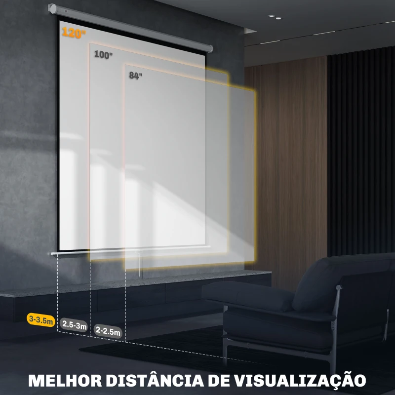HOMCOM Tela de Projeção Manual 120 Polegadas Portátil Formato 1:1 para Interior e Exterior Cinema em Casa 207x207 cm Branco