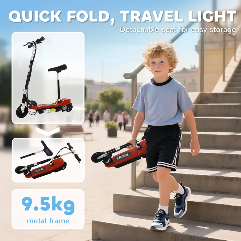 HOMCOM Powered Electric Scooter Ride-On, with Brakes, Adjustable Seat, Adjustable Handlebars, Red