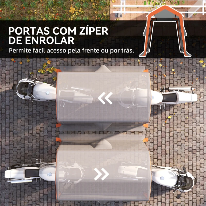 Outsunny Tenda Garagem Portátil 2,4x1,8 m para Carro Impermeável com Porta Zipada e Enrolável, Janelas UPF30+ Cinzento Claro