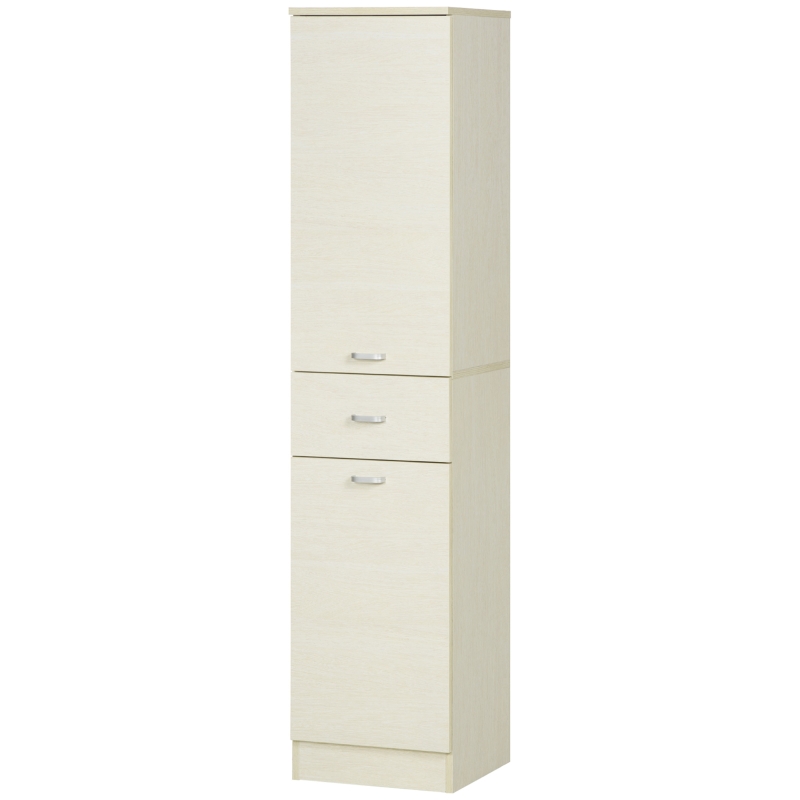 HOMCOM Armario Alto de Baño Mueble Auxiliar con 1 Cajón 2 Puertas y Estantes Interiores Ajustables 34x34x150cm Natural