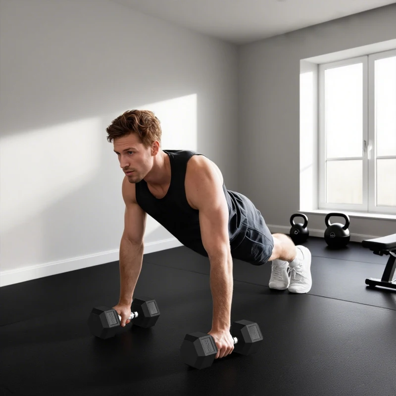 HOMCOM Set di Manubri da 2x20 kg con Impugnatura Antiscivolo, in Metallo, per Allenamento Fitness Casa e Palestra, Nero