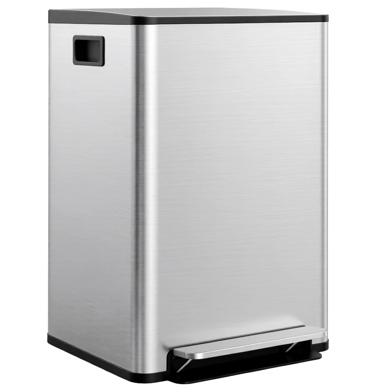 HOMCOM Mülleimer mit 2x30L Fächern, Soft-Close-Deckel, Fingerabdrucksicher, Edelstahl, Silber