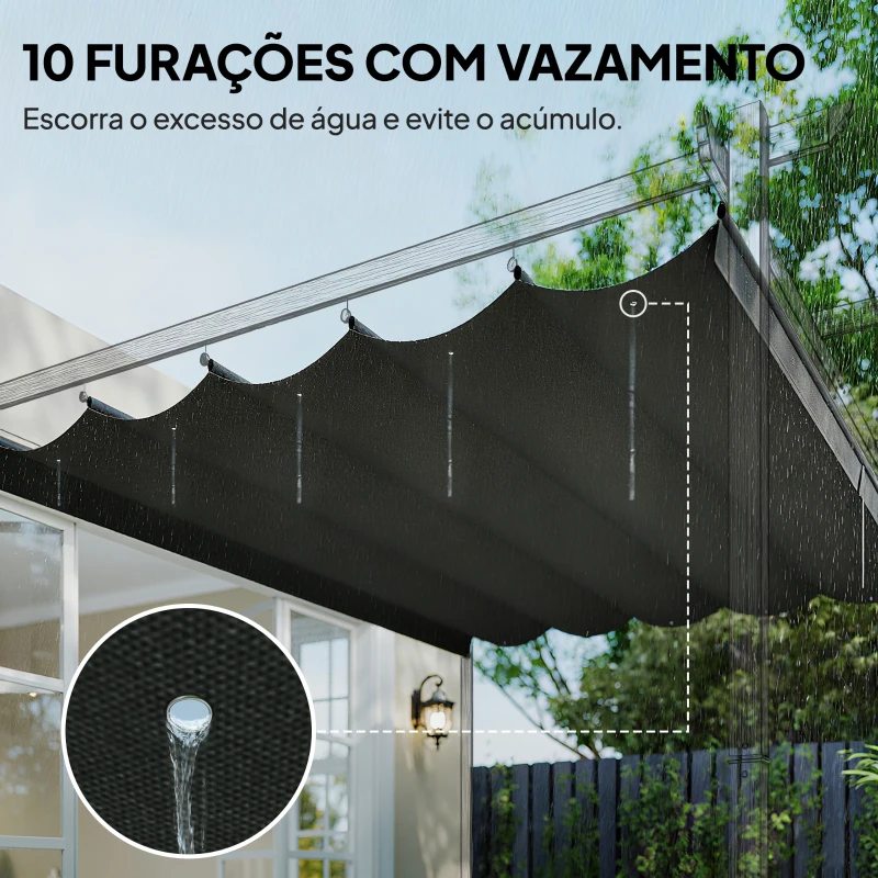 Outsunny Cobertura para Pérgola 3,5x2,5 m Teto de Substituição Retrátil para Pérgola com 10 Orifícios de Drenagem Cinza Escuro