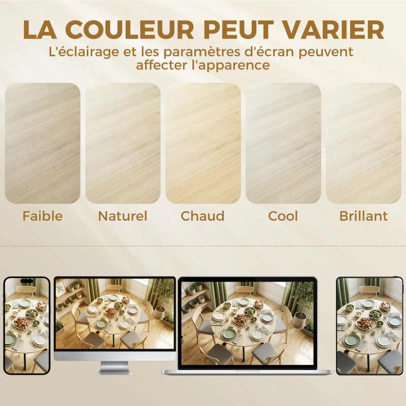 HOMCOM Table à manger pliante pour 2 à 6 personnes, table de cuisine ronde avec pieds croisés en acier, bois naturel