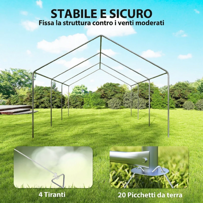 Outsunny Gazebo da Giardino 4x6 m con Pannelli Laterali, 6 Finestre e Doppio Ingresso, in Acciaio Galvanizzato, Bianco