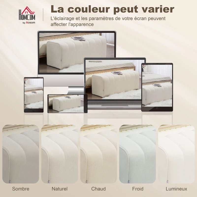 HOMCOM Banc bout de lit, banquette rembourrée, style moderne, ottoman en tissu aspect lin, 110 x 40 x 44 cm, crème