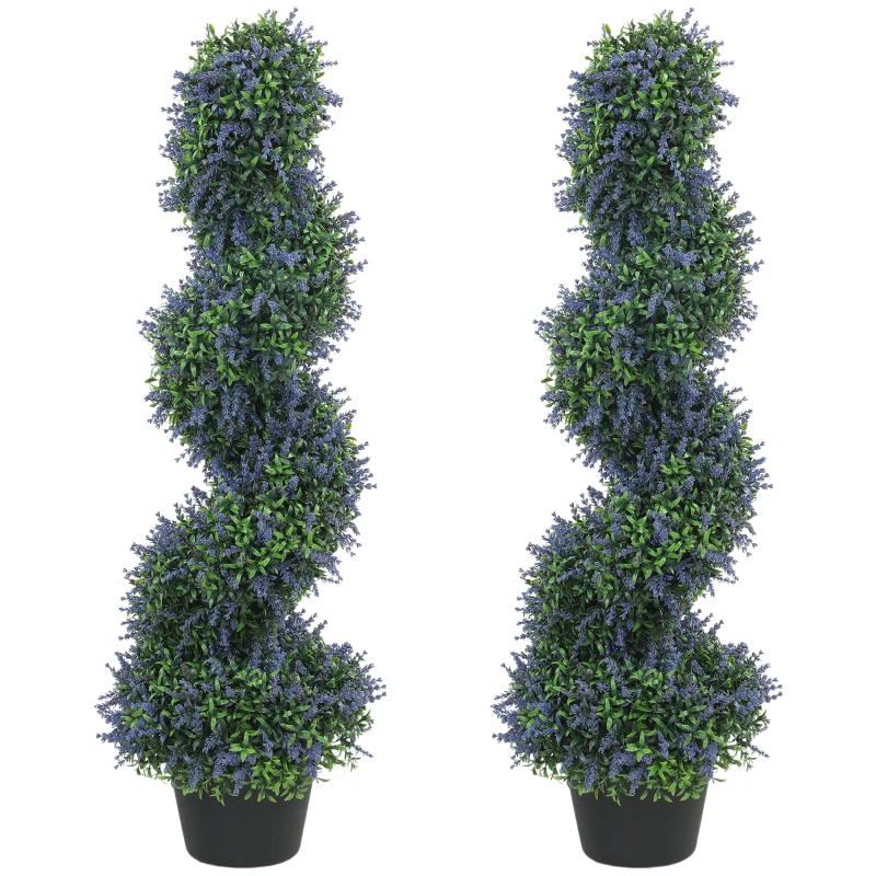 HOMCOM Artificial Lavender Topiary Tree Set of 2, UV Resistant Fake Plants in Pot for Indoor Outdoor Decor, 90 cm, Purple