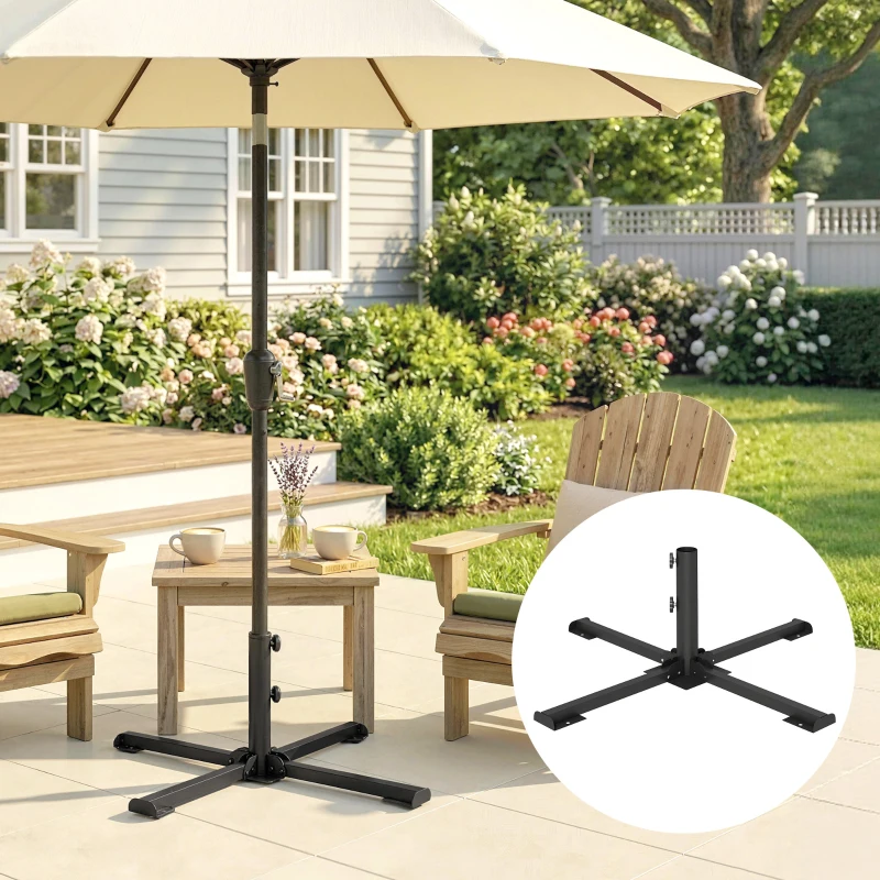 Outsunny Sonnenschirmständer Klappbarer Schirmständer Rohrdurchmesser 38 und 48 mm Kreuzständer für Sonnenschirme, Dunkelgrau