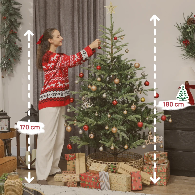 HOMCOM Árvore de Natal Artificial 180 cm com 772 Ramos Densos e Suporte Metálico Dobrável para Interior Verde