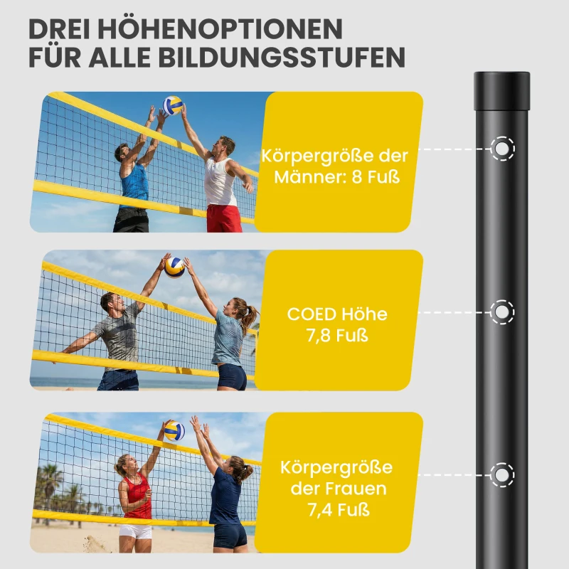 SPORTNOW Volleyballnetz Set Tragbar Volleyball-Set mit höhenverstellbar Stahlpfosten Tragetasche 950 x 100 x 248 cm Schwarz