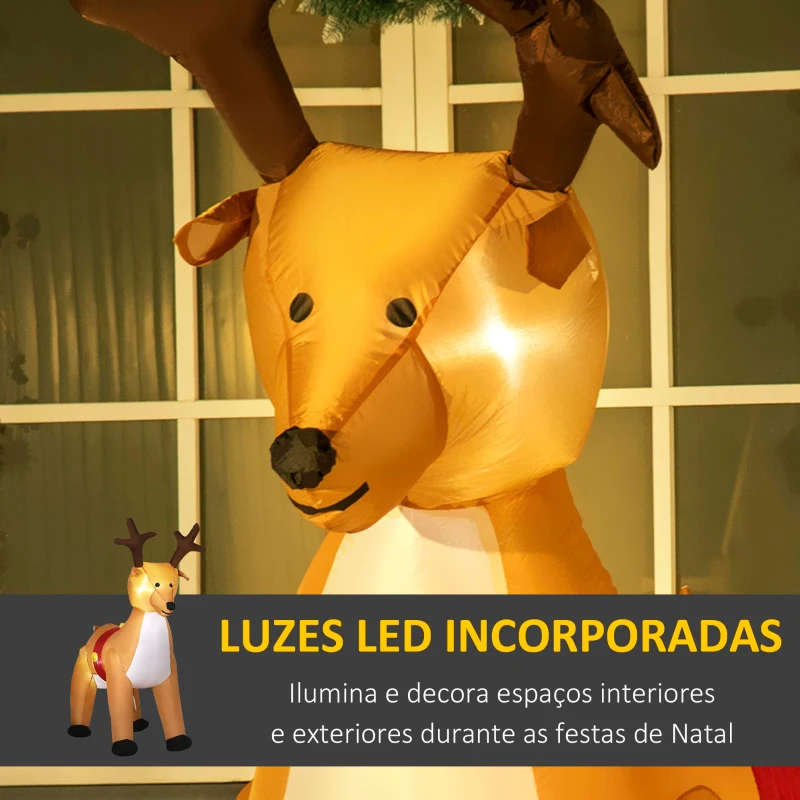 HOMCOM Reno Insuflável de Natal com Luzes LED Decoração Natalícia com Ventoinha Interna 155x80x180 cm Castanho
