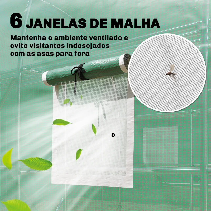 Outsunny Estufa Tipo Túnel 2,8x2x1,9 m com Prateleiras Estufa de Jardim com Porta Enrolável, 6 Janelas de Rede Verde