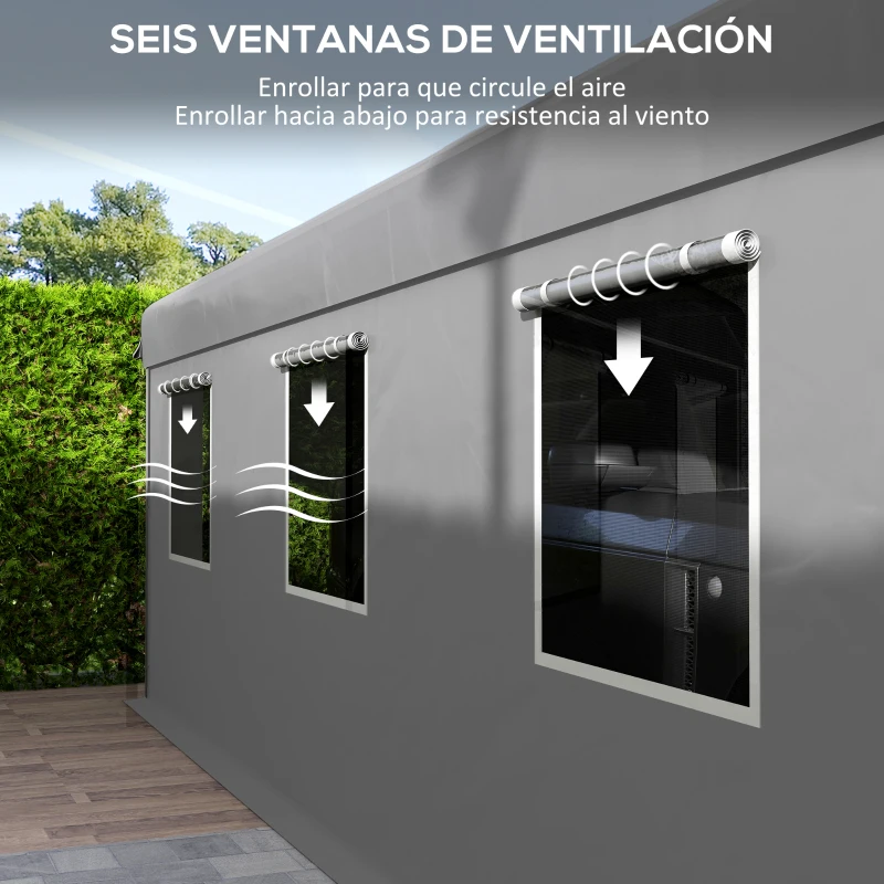 Outsunny Garaje Exterior para Coche 6x3 m Impermeable con Tejido PE Resistente Marco de Acero Paredes Desmontables Gris Claro