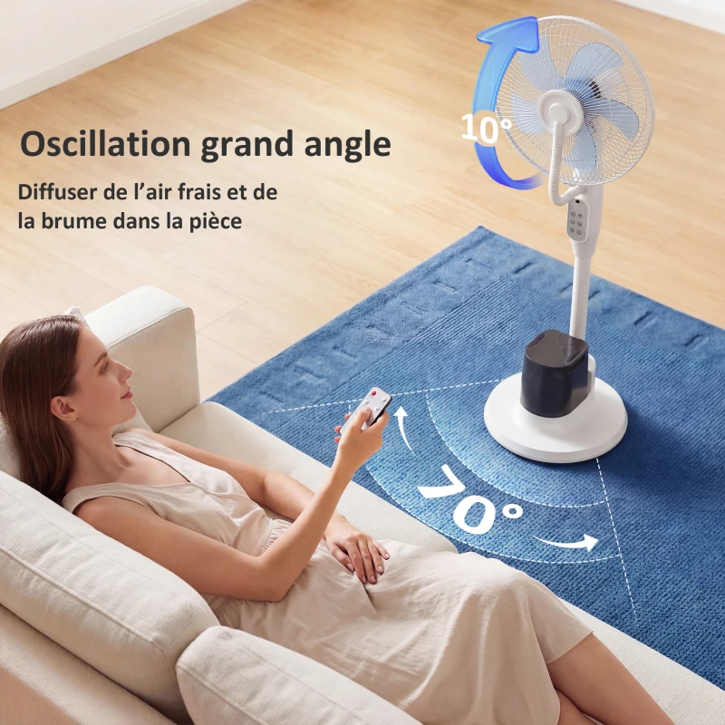 HOMCOM Ventilateur brumisateur silencieux 90W ventilateur sur pied 128cm oscillation 70° 3 vitesses 3 modes minuterie blanc