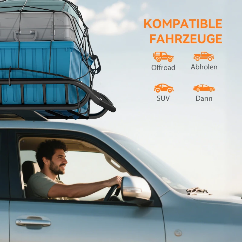 SPORTNOW Dachgepäckträger Universal Dachkorb mit Windschutz, bis 150 kg, 116 x 92 x 11,5 cm für SUV Trucks Schwarz