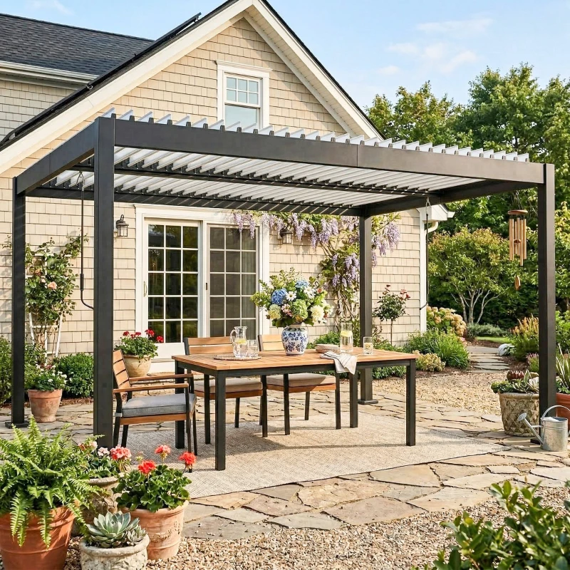 Outsunny Pergola Bioclimatica 4x3 m in Alluminio con Tetto a Lamelle Regolabile, Protezione dal Sole, per Giardino Esterno, Bianco