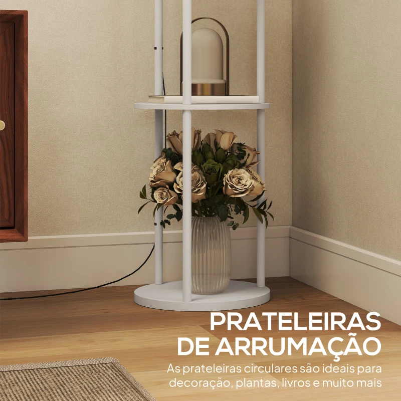 HOMCOM Candeeiro de Pé com Prateleiras 3 Temperaturas de Cor Controlo Remoto e Casquilho E27 Ø29x158 cm Branco