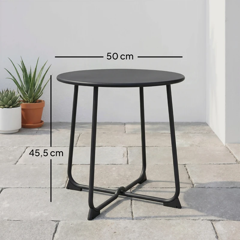 Outsunny 50 cm Runder Outdoor-Tisch, Metall Gartencouchtisch mit X-förmigem Gestell und rutschfesten Füßen, Schwarz