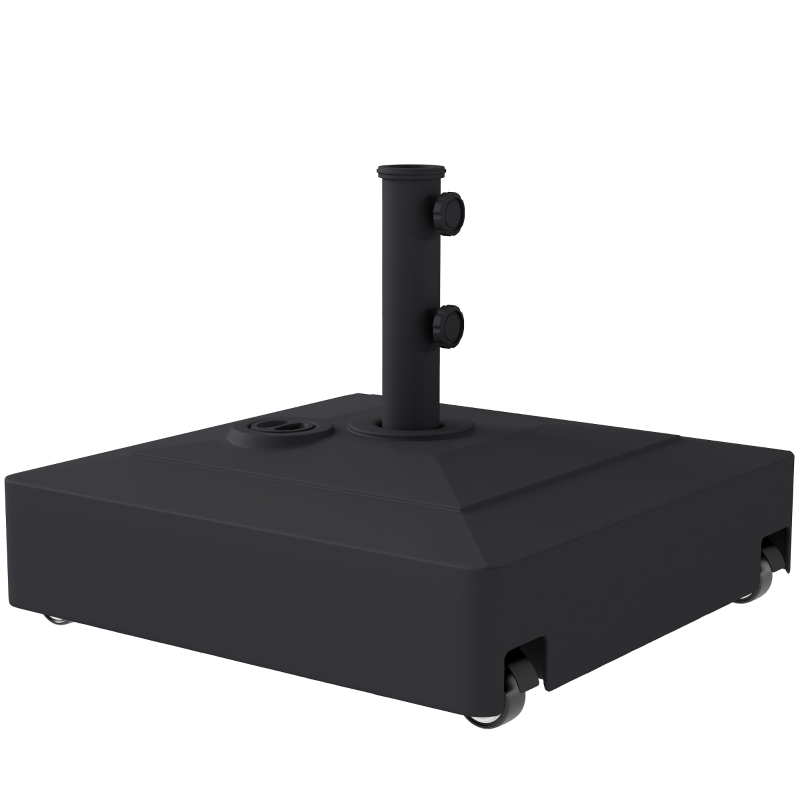 Outsunny Base para Sombrilla Cuadrada con Ruedas para Sombrilla de Postes Ø35/38/48 mm, Rellenable Arena 61kg o Agua 40kg Negro