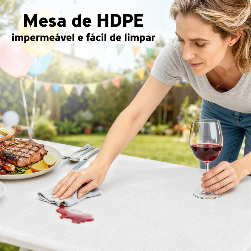 Outsunny Conjunto de Campismo Dobrável com Mesa e Bancos Alças 180x74x74 cm e 182x28x42 cm Branco