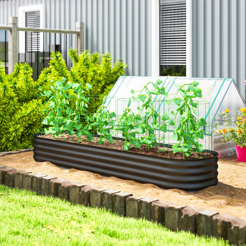 Outsunny Jardinière carré potager de jardin en acier galvanisé modulable pour légumes plantes fleurs, 240 x 62 x 30 cm gris foncé