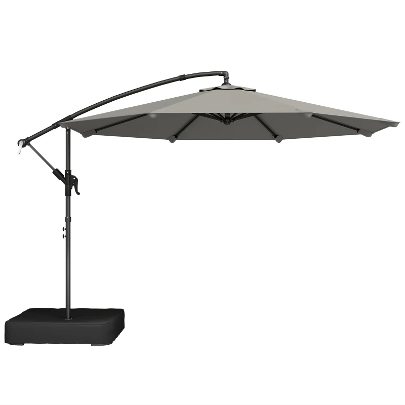 Outsunny Parasol Déporté de Jardin 3 m avec Base Croisée, Sac de Sable, Parasol Banane Rotatif 360°, Gris