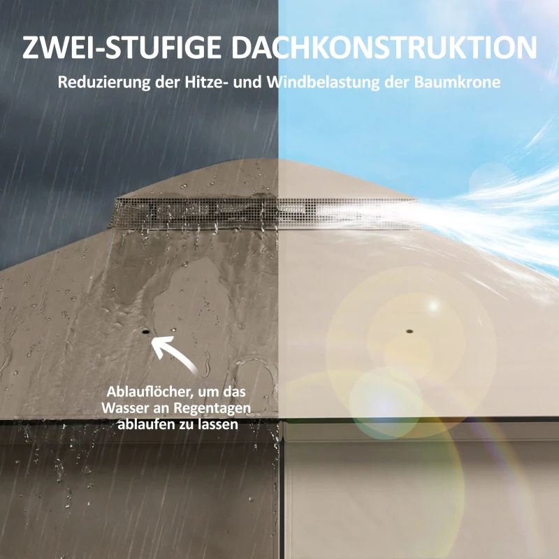 Outsunny Pavillon 3,6x3 m Wasserabweisend Stabil Winterfest Gartenpavillon mit Doppeldach Moskitonetz Seitenteile Abflusslöcher