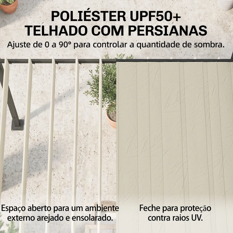 Outsunny Pérgola de Jardim 3x3,8 m com Toldo Corrediço Ajustável a 90° Manivela, Estrutura de Alumínio e Aço UPF50+ Bege