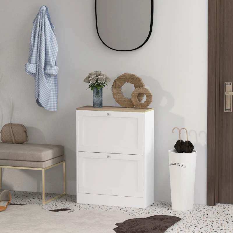 HOMCOM Meuble à chaussures 12 paires, meuble d'entrée avec 2 tiroirs rabattables et étagères réglables, 60 x 23,5 x 80cm, blanc