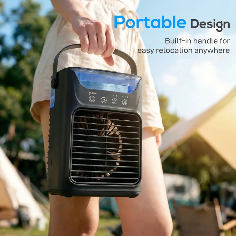 HOMCOM Air Cooler with Adjustable Head, Portable Air Conditioner with 3 Wind Speed, 2 Cool Mist, RGB Light, Black