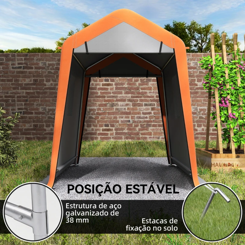 Outsunny Tenda Garagem Portátil 2,4x1,8 m para Carro Impermeável com Porta Zipada e Enrolável, Janelas UPF30+ Cinzento Claro
