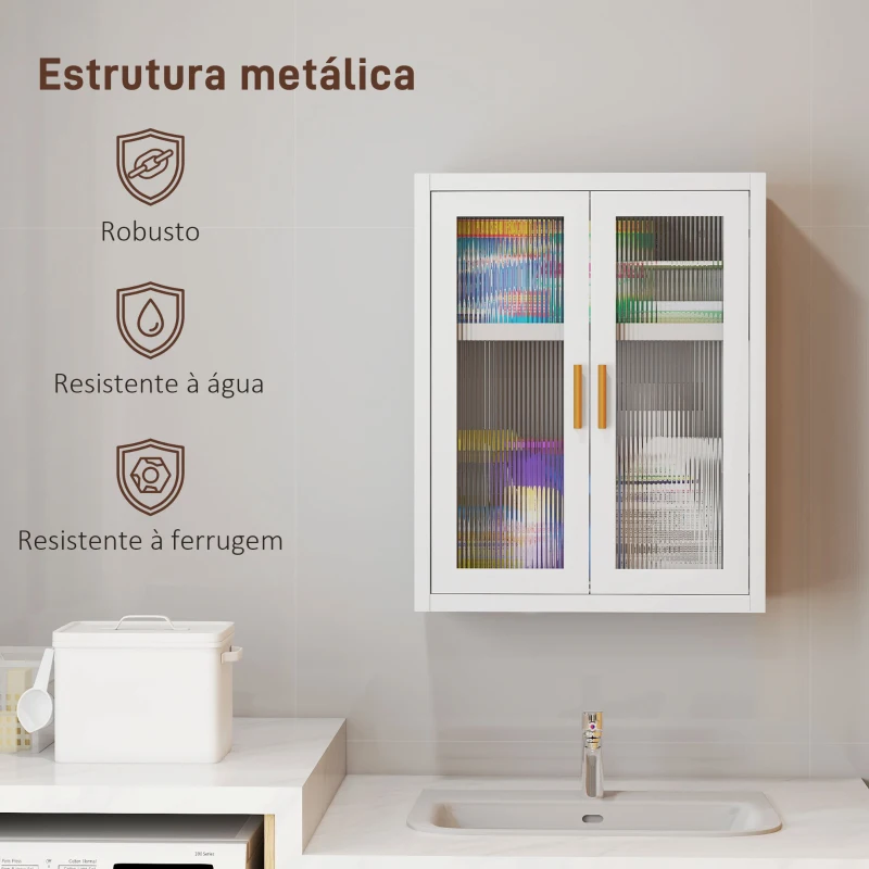 HOMCOM Armário de Casa de Banho de Parede com Portas de Acrílico Prateleira Ajustável Fecho Magnético 40x14x50 cm Branco