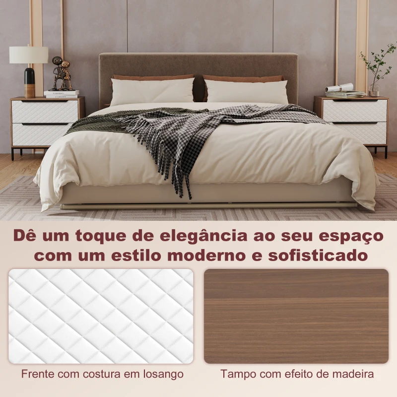 HOMCOM Cómoda com 2 Gavetas de Tecido Frentes com Padrão de Diamante Móvel de Arrumação 59,5x30x54 cm Madeira e Branco