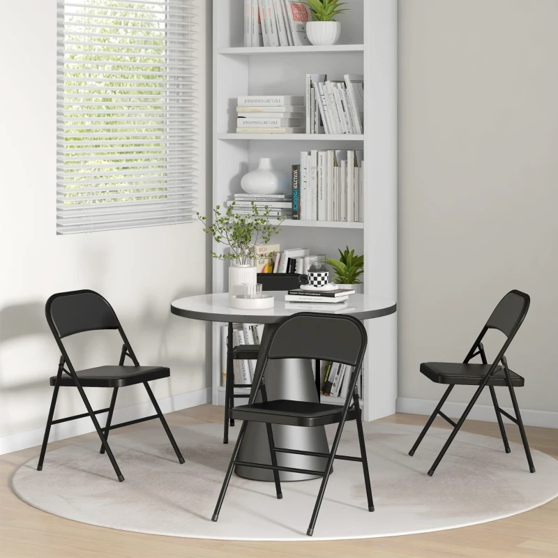 HOMCOM Lot de 4 chaises pliantes chaises de salle à manger portables cadre en acier 45 x 46 x 78 cm noir