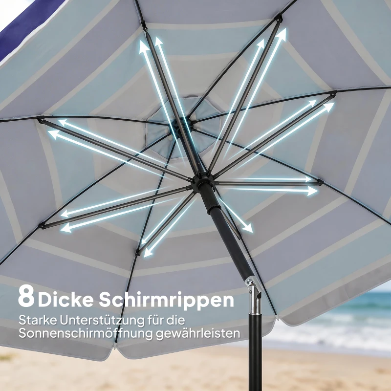 Outsunny Sonnenschirm Strand Ø198 cm UV30+ Strandschirm mit klappbar Tisch Getränkehalter verstellbarer Neigung Mehrfarbig